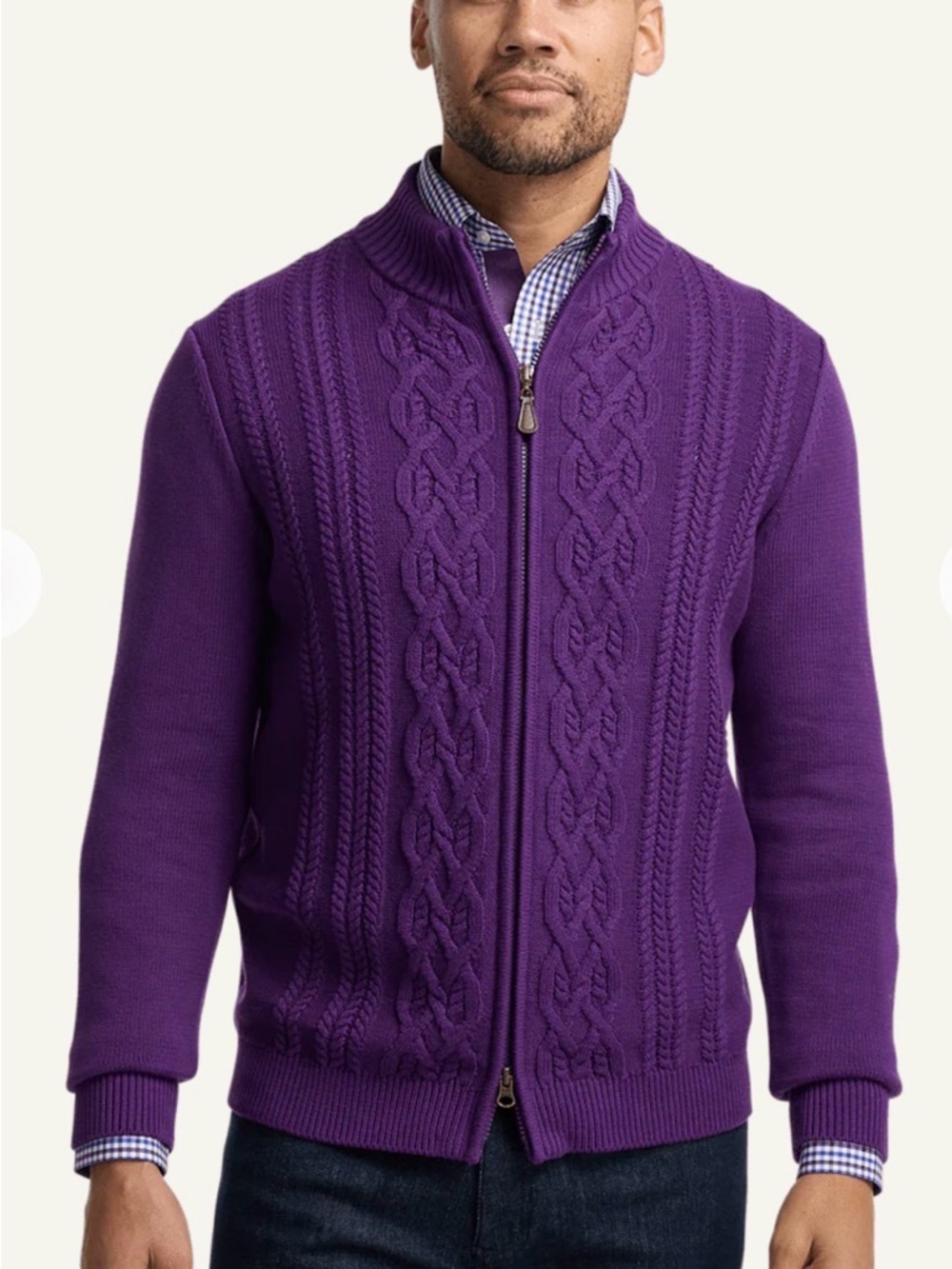 Paul Fredrick Purple Cable Knit Zip Sweater XXL Tall Cotton Luxury R41
